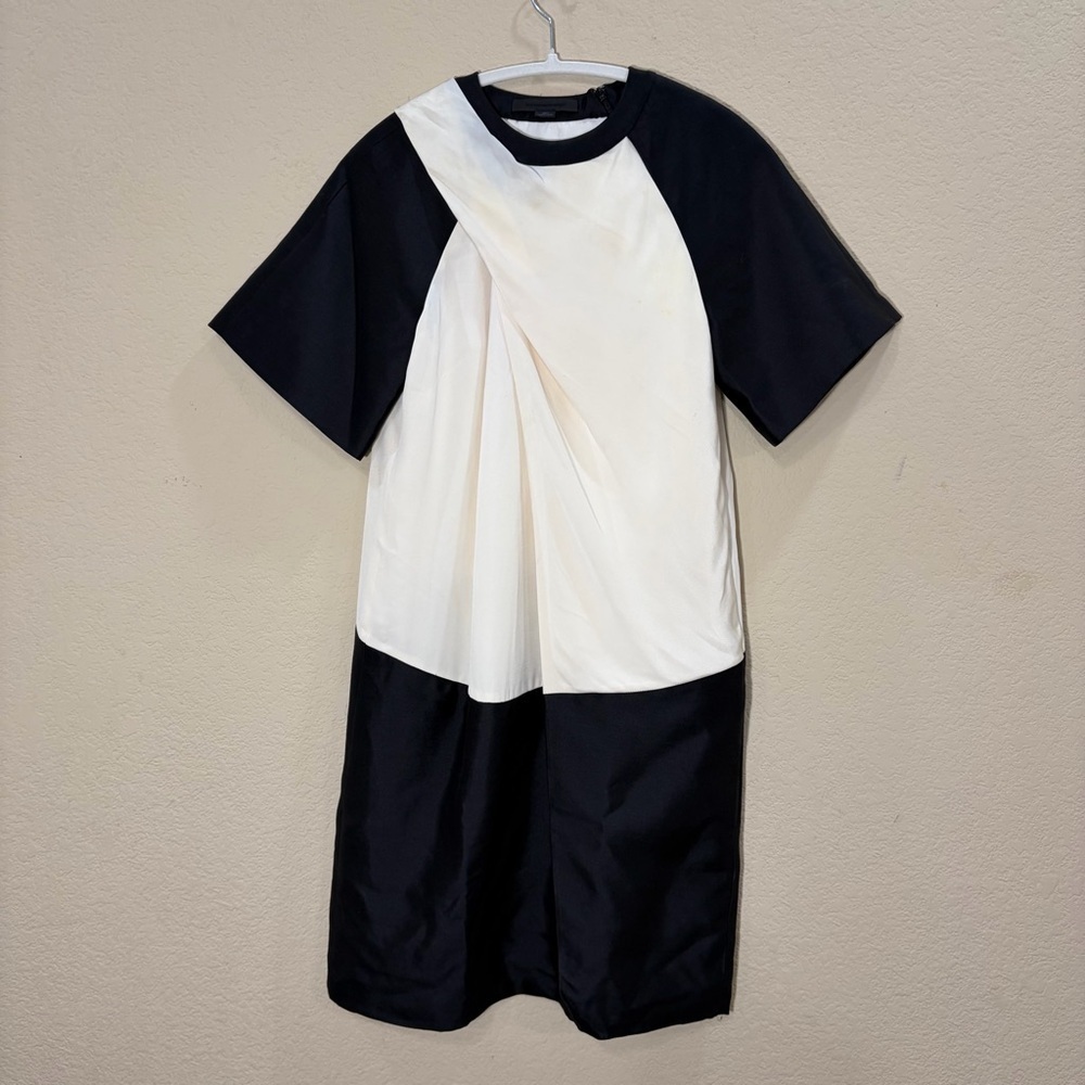 ALEXANDER WANG TWO-TONE OFF-WHITE PLEATED WOOL DRESS SIZE 0 QUIET LUXURY EVENT